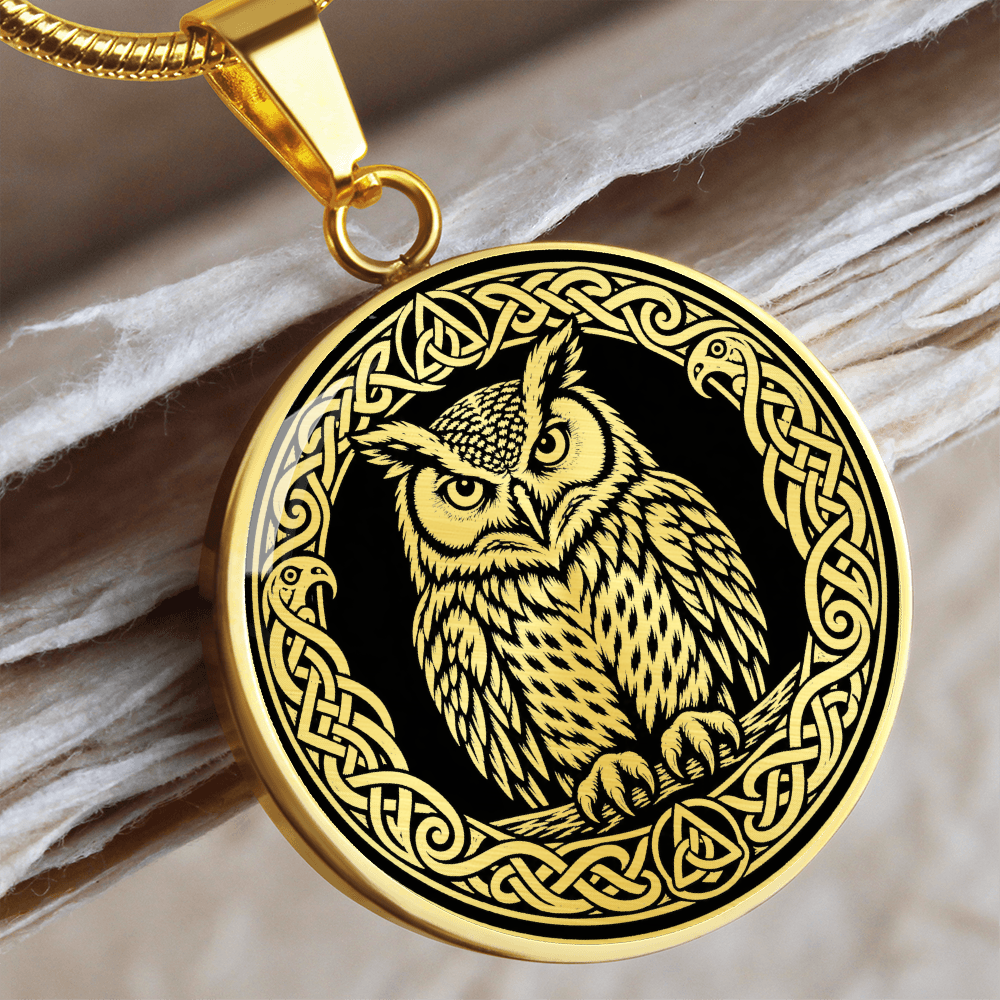 Black and white owl necklace with optional 18K gold finish
