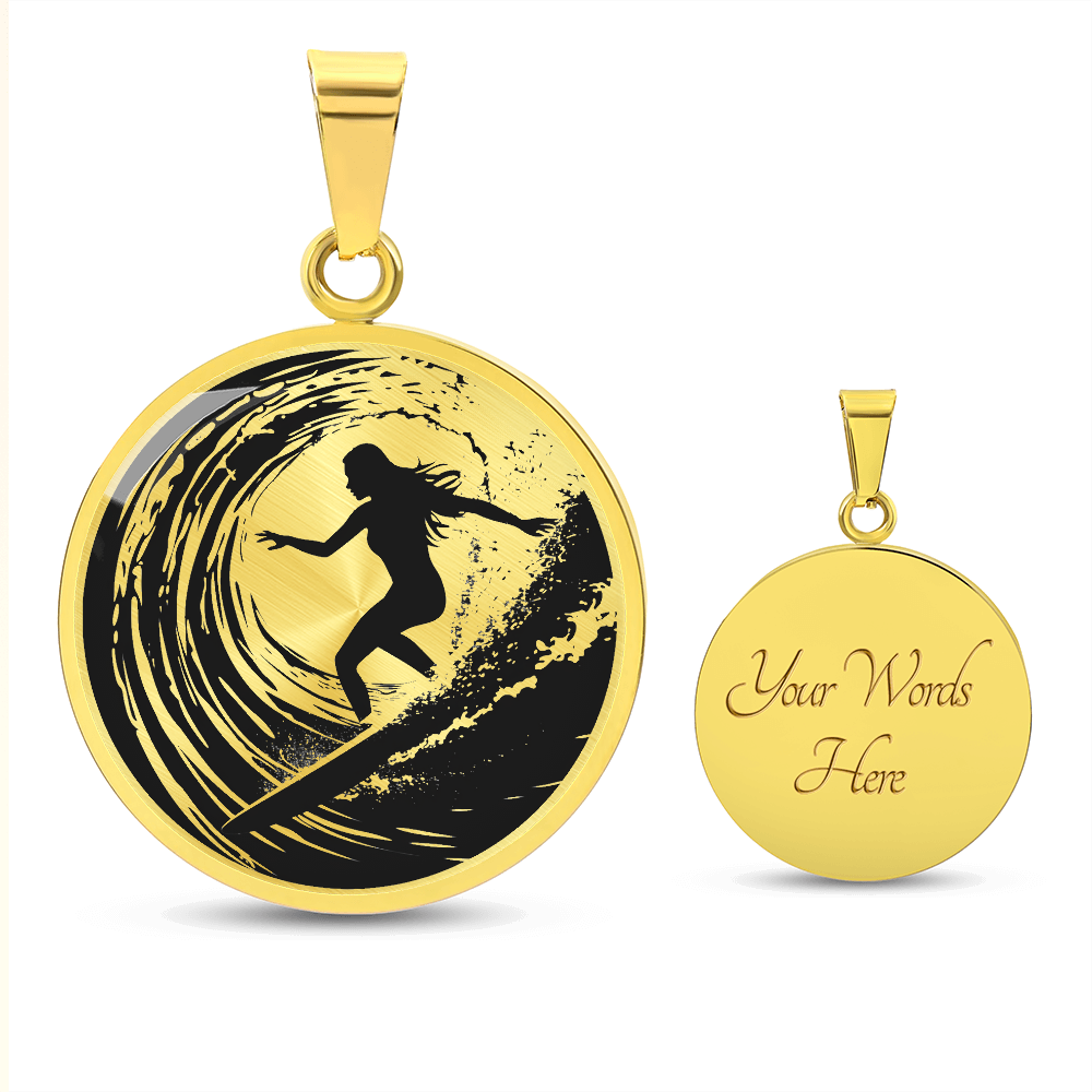 Female Surfer Necklace – Black & White Wave Pendant