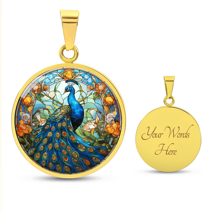 Stained Glass Peacock Necklace – Colorful Bird Art Pendant