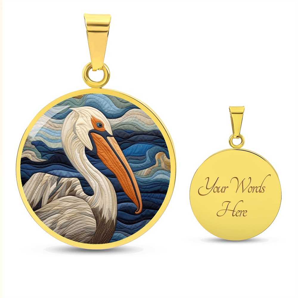 Pelican Quilt Art Necklace – Coastal Bird Pendant Jewelry