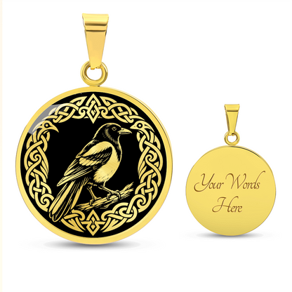Personalized magpie pendant with optional reverse engraving