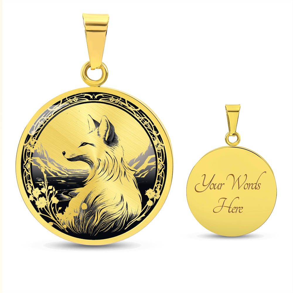 Monochrome Fox Necklace – Mountain & Floral Pendant