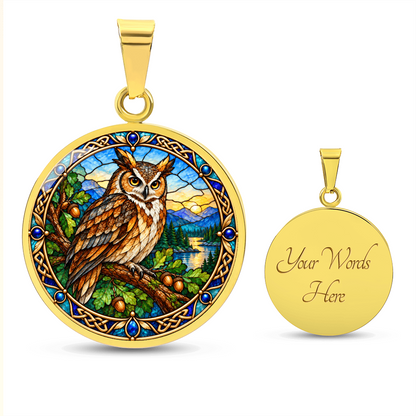 Personalized owl pendant with optional reverse engraving