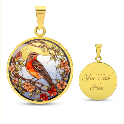 Stained Glass Robin Necklace – Orange-Breasted Bird Pendant