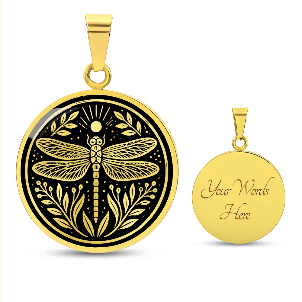 Dragonfly Necklace – Linocut Botanical Wildlife Pendant