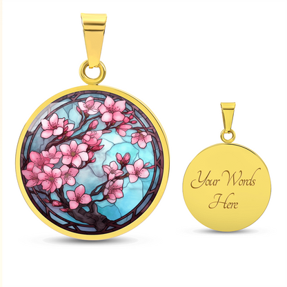 Cherry Blossom Necklace – Pink Stained Glass Floral Pendant