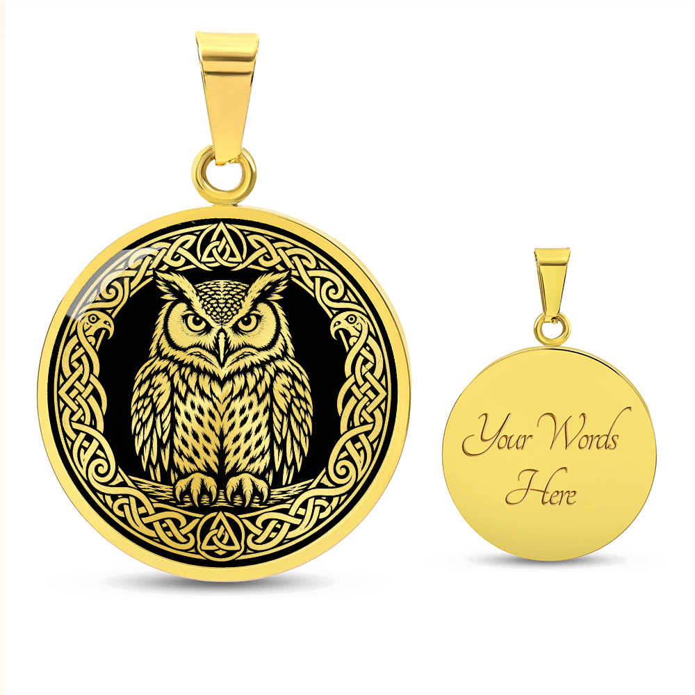 Personalized Celtic owl necklace with optional back engraving