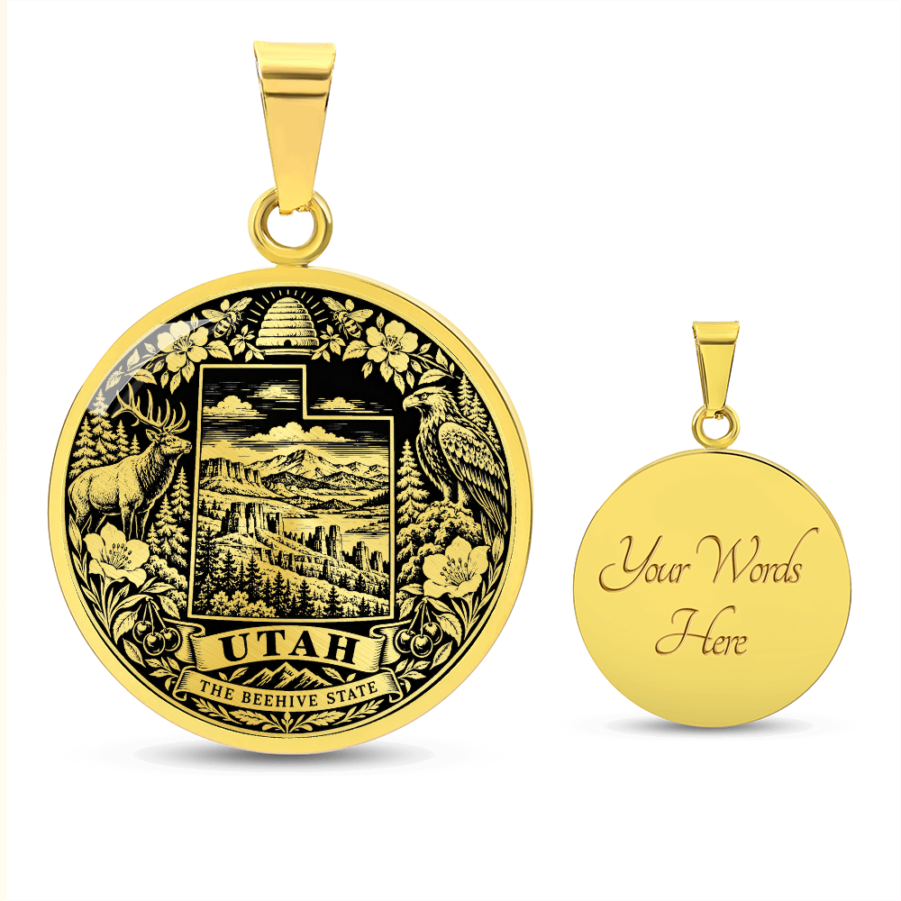 Utah State Necklace – Beehive & Mountain Wildlife Pendant