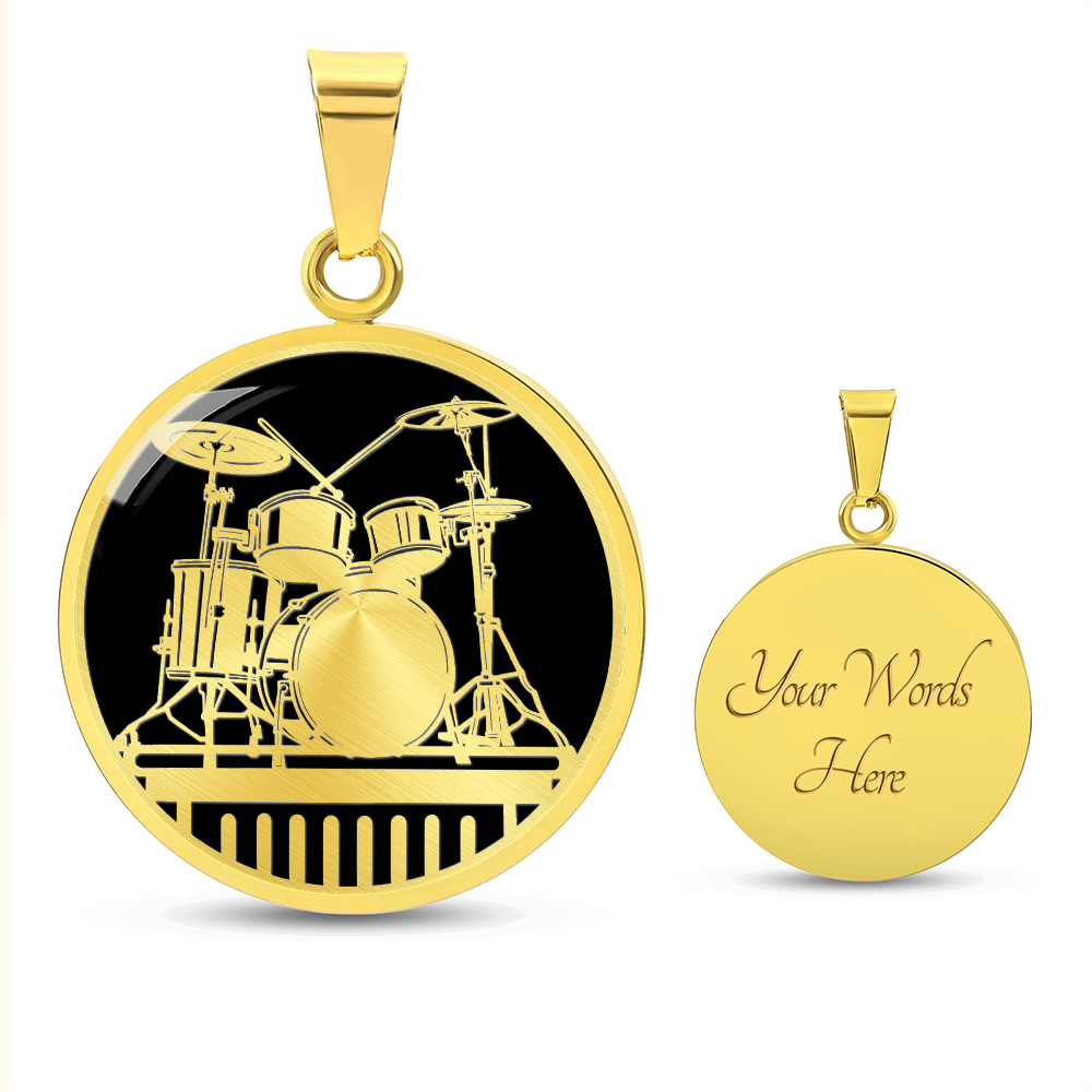 Gold Drum Kit Necklace – Black & Gold Drummer Pendant