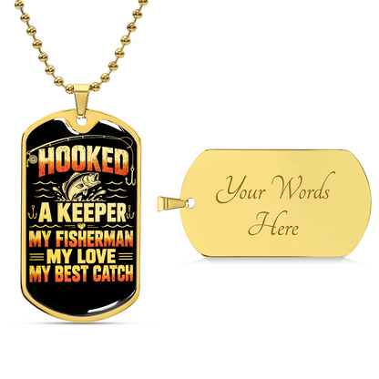 Optional personalized engraving on back of fisherman dog tag necklace