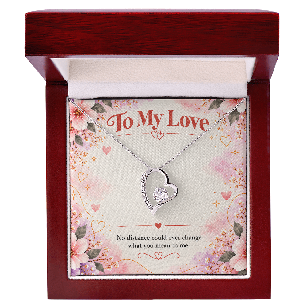 18K yellow gold finish Forever Love heart necklace with 6.5 mm cubic zirconia crystal and romantic long-distance message card.