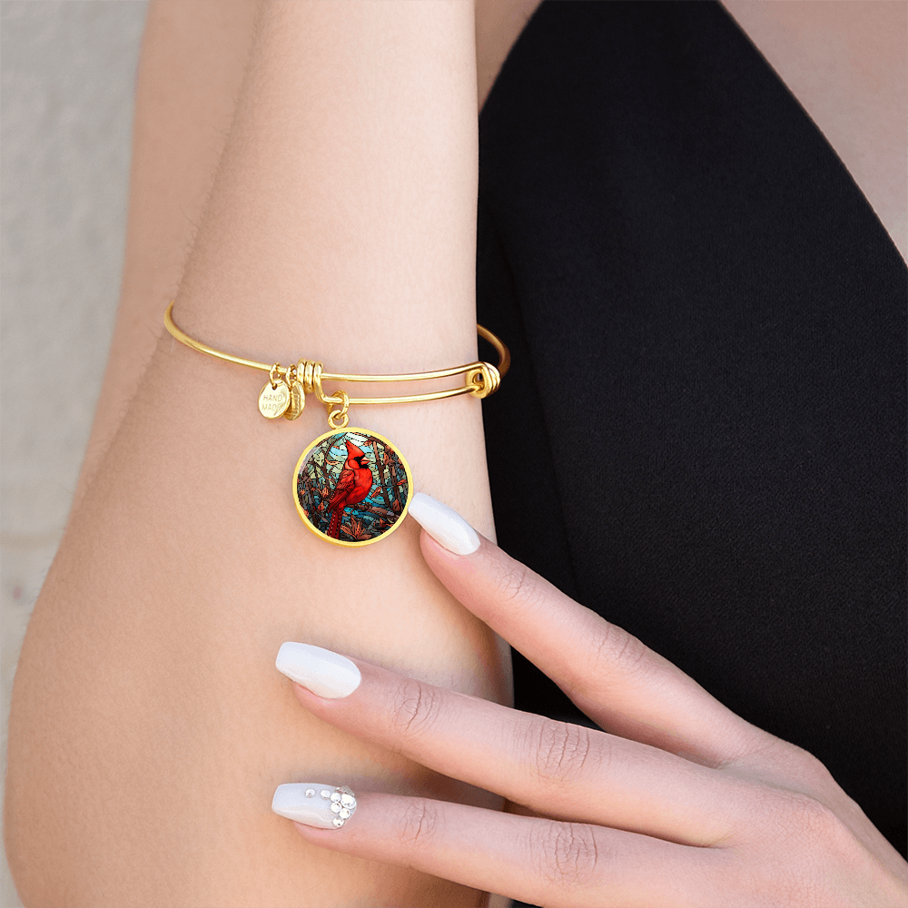 Cardinal bird bangle bracelet with 18K gold finish