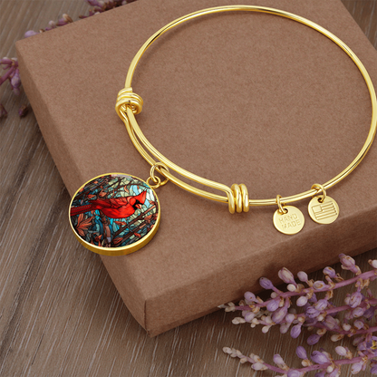 Cardinal bird bangle bracelet with 18K gold finish