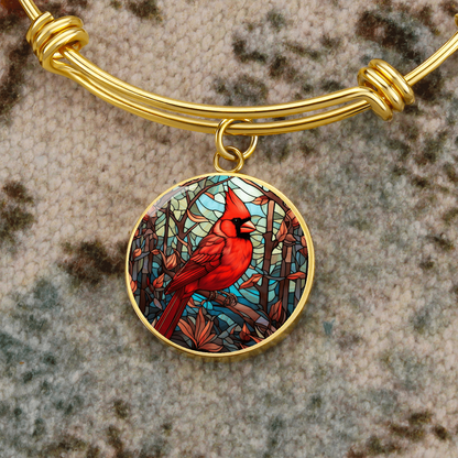 Cardinal bird bangle bracelet with 18K gold finish