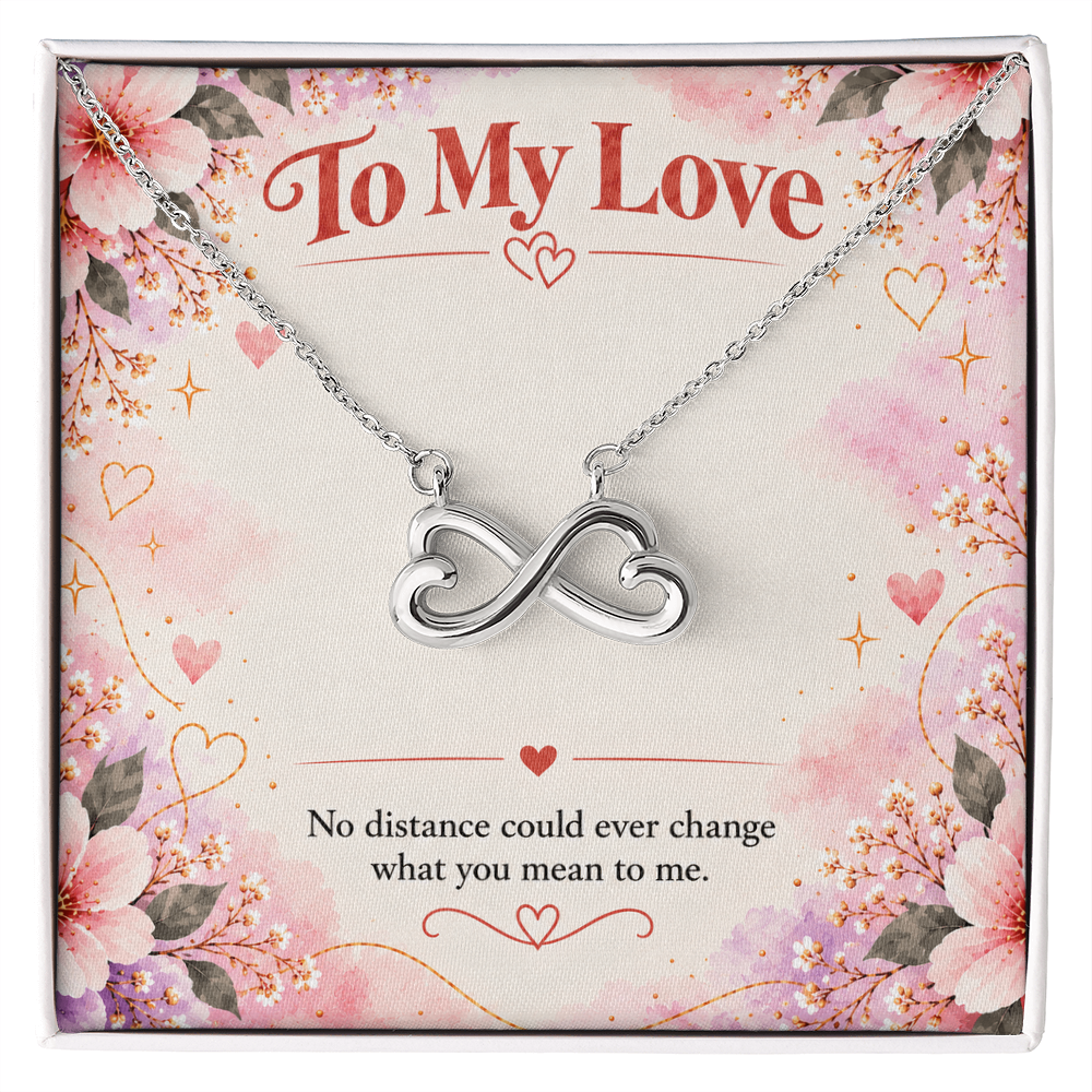 18K yellow gold finish intertwined hearts necklace with romantic long distance relationship message card.