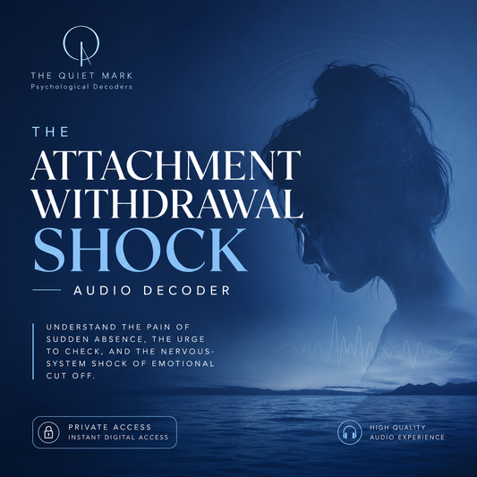 Promotional graphic for 'The Attachment Withdrawal Shock' audio decoder with a silhouette of a person and text on a blue background.