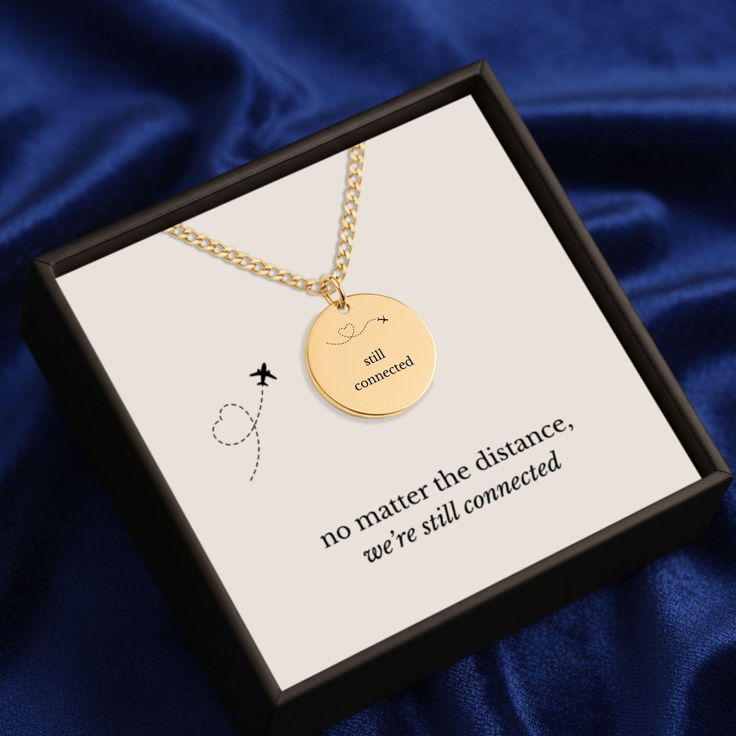 Still Connected Necklace – Long Distance Relationship Gift, Personalized Engraved Pendant (Across Miles)