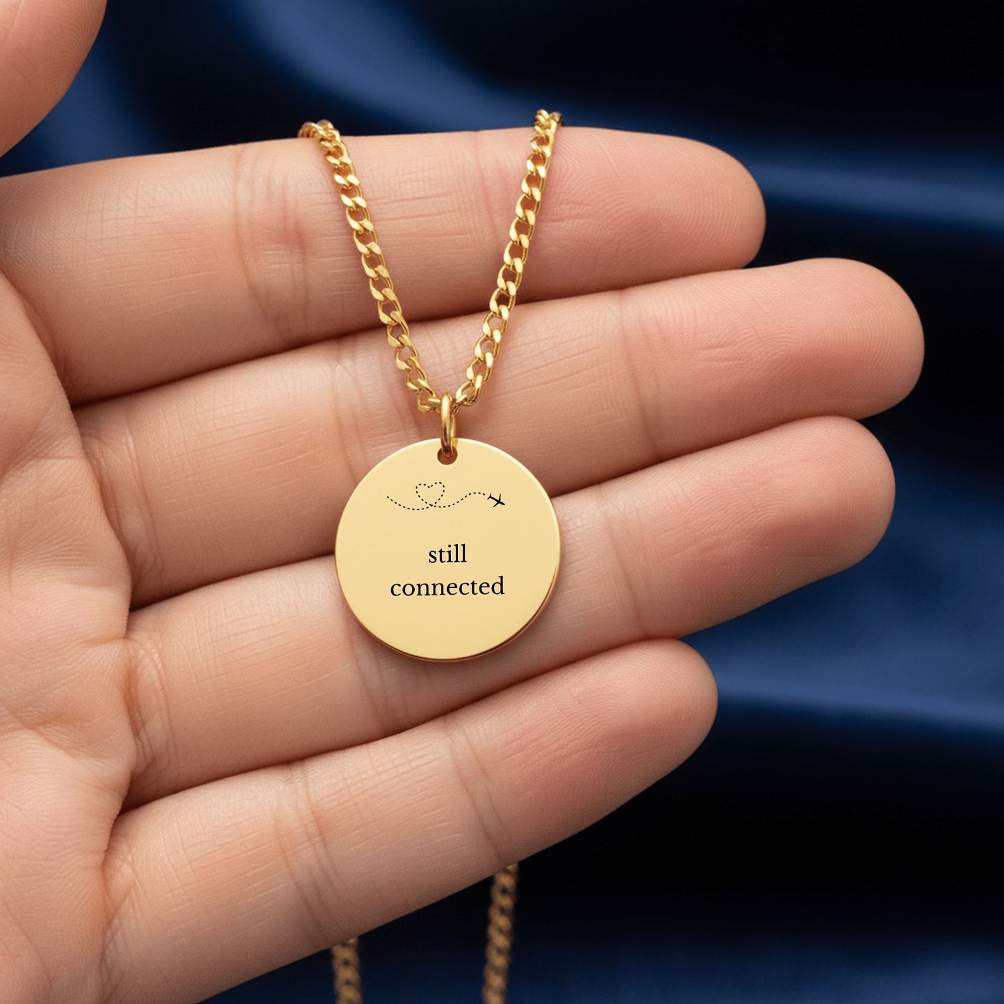 Still Connected Necklace – Long Distance Relationship Gift, Personalized Engraved Pendant (Across Miles)