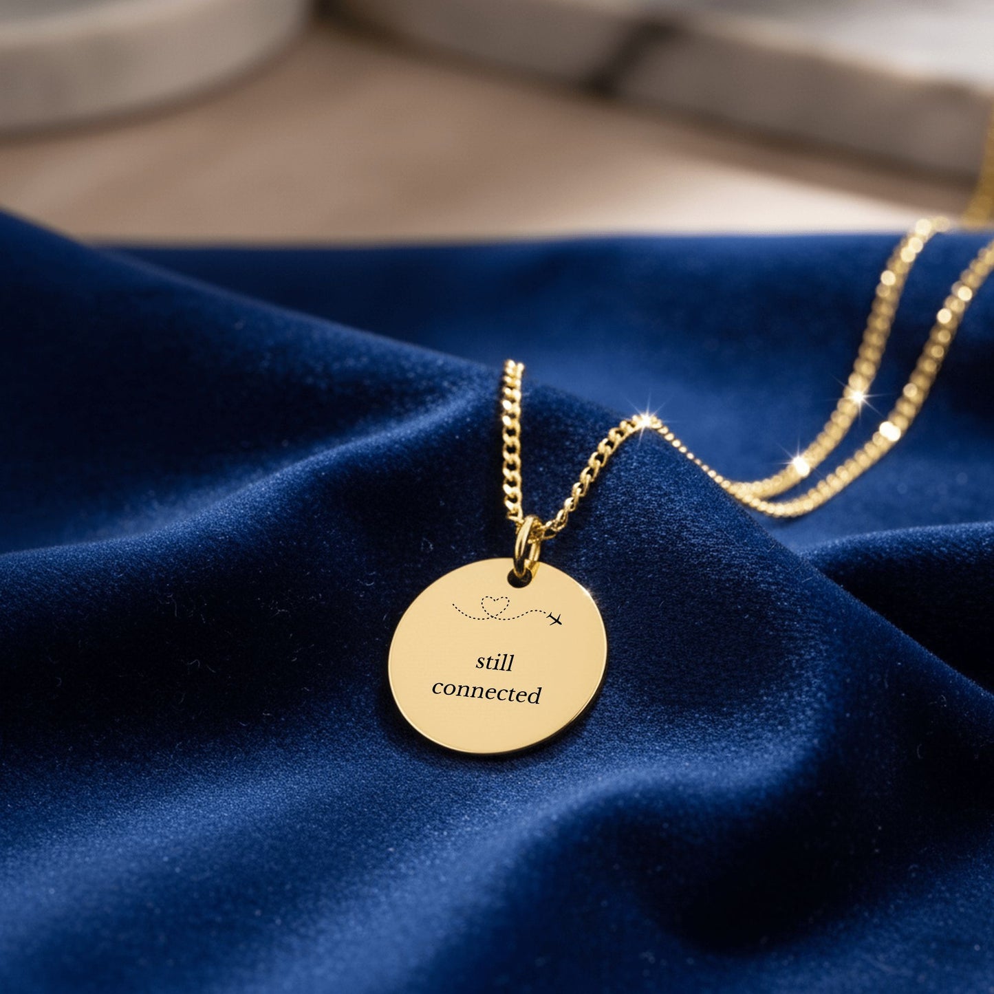 Still Connected Necklace – Long Distance Relationship Gift, Personalized Engraved Pendant (Across Miles)