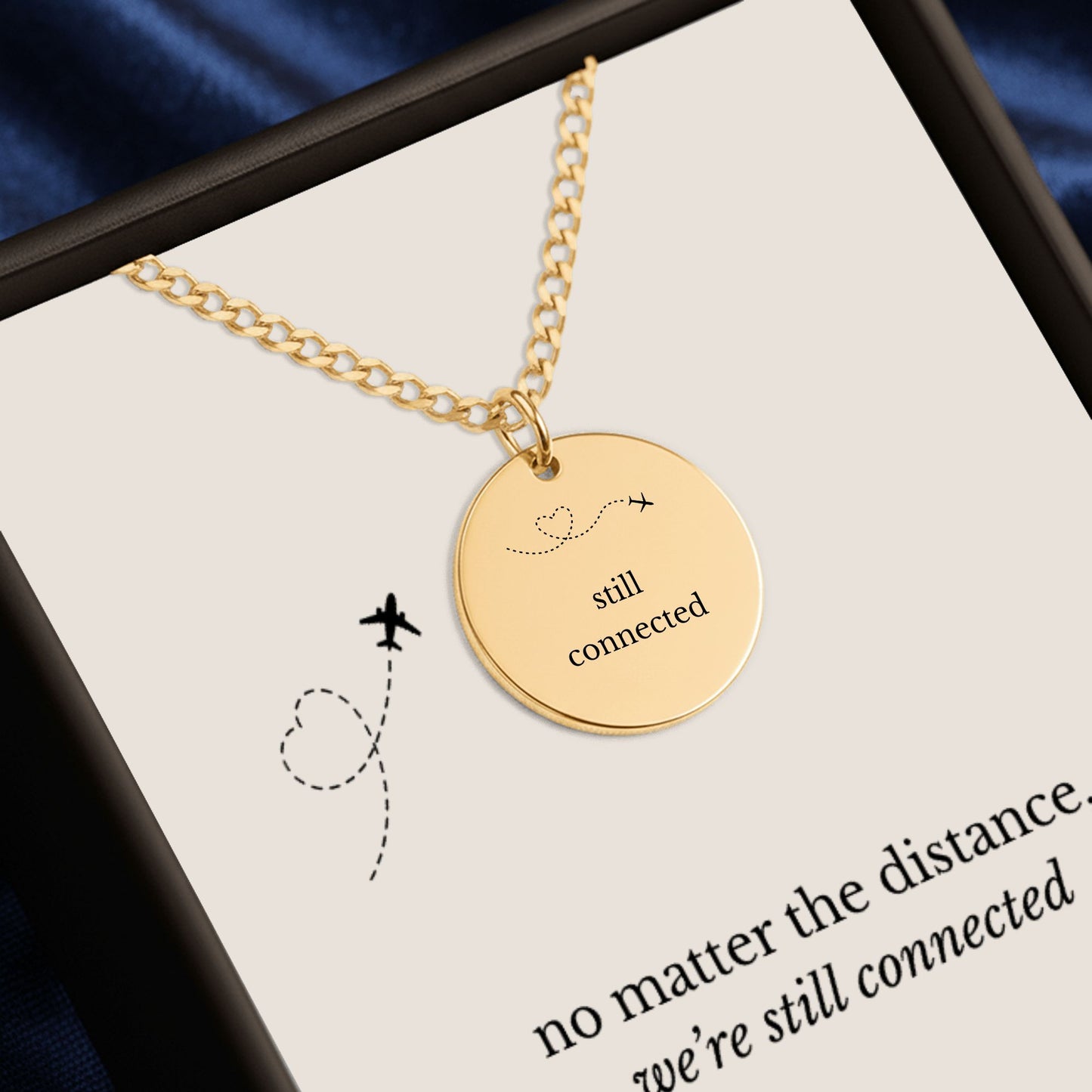 Still Connected Necklace – Long Distance Relationship Gift, Personalized Engraved Pendant (Across Miles)