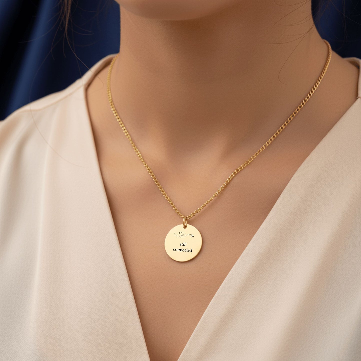 Still Connected Necklace – Long Distance Relationship Gift, Personalized Engraved Pendant (Across Miles)