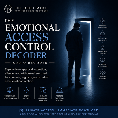 Promotional graphic for 'The Emotional Access Control Decoder' with a silhouette of a person standing in a doorway.
