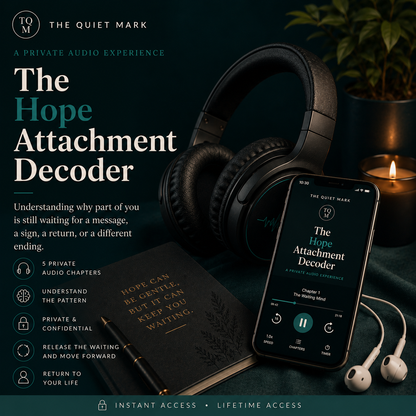 Headphones and smartphone with 'The Quiet Mark' app on a dark background